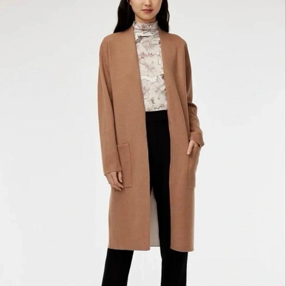 Babaton Aritzia Lance Cardigan Long Open Front Sweater Camel Brown XS Wool Blend